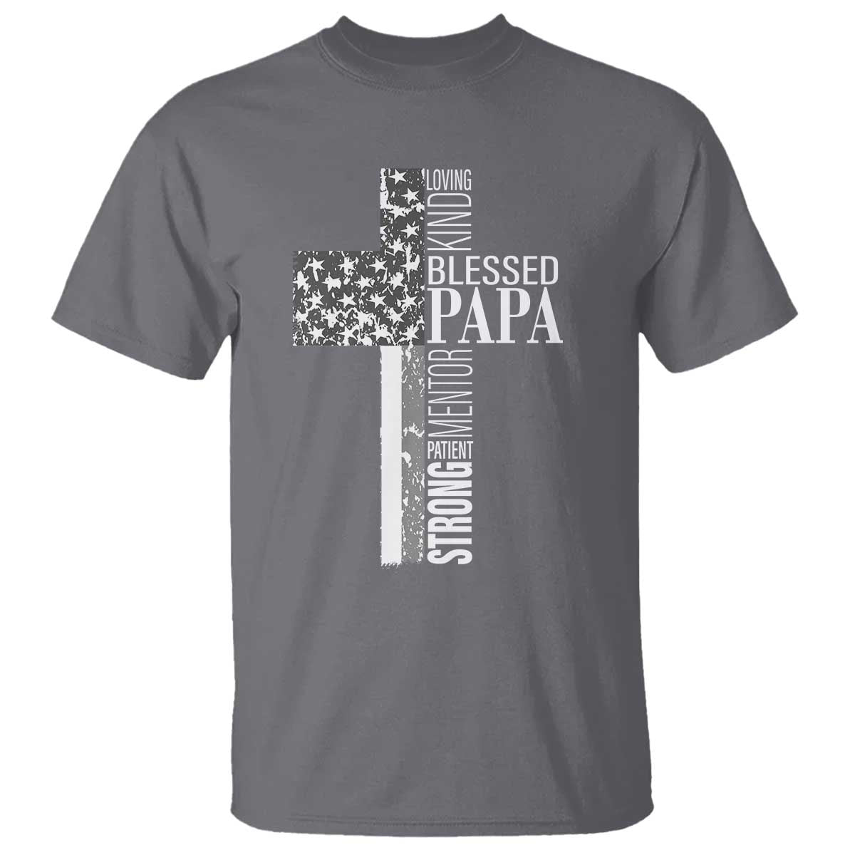 Blessed Papa Christian Cross T Shirt Faithful Dad Religious American Flag TS02 Charcoal Print Your Wear