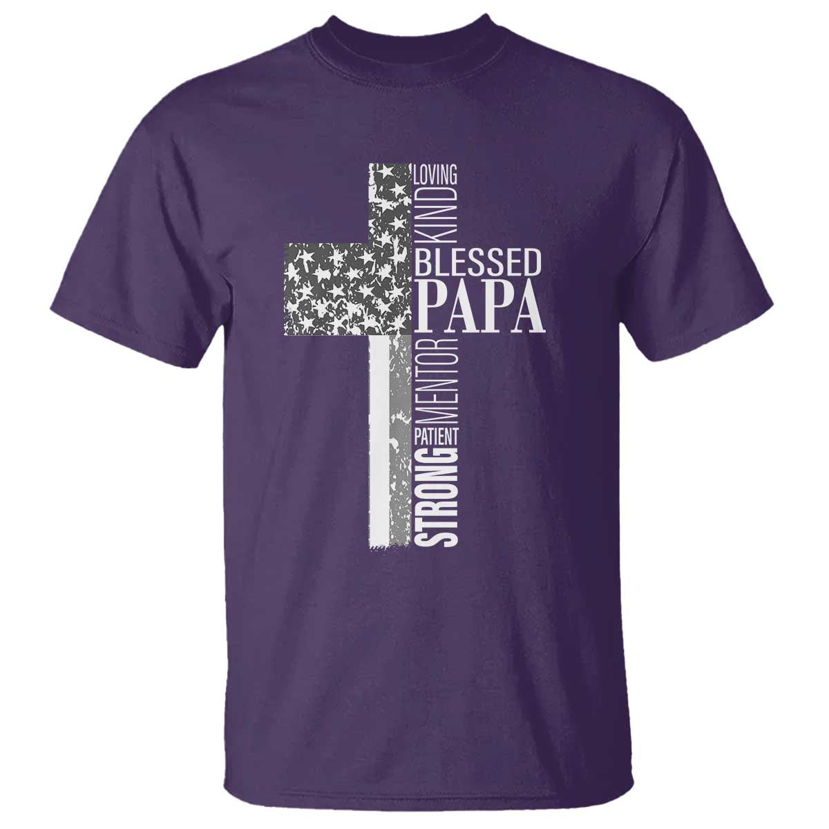 Blessed Papa Christian Cross T Shirt Faithful Dad Religious American Flag TS02 Purple Print Your Wear