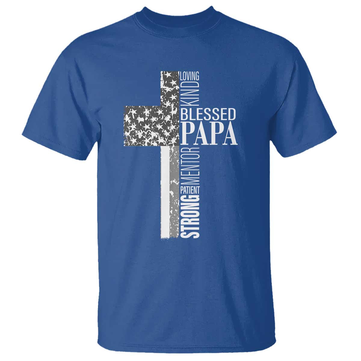 Blessed Papa Christian Cross T Shirt Faithful Dad Religious American Flag TS02 Royal Blue Print Your Wear