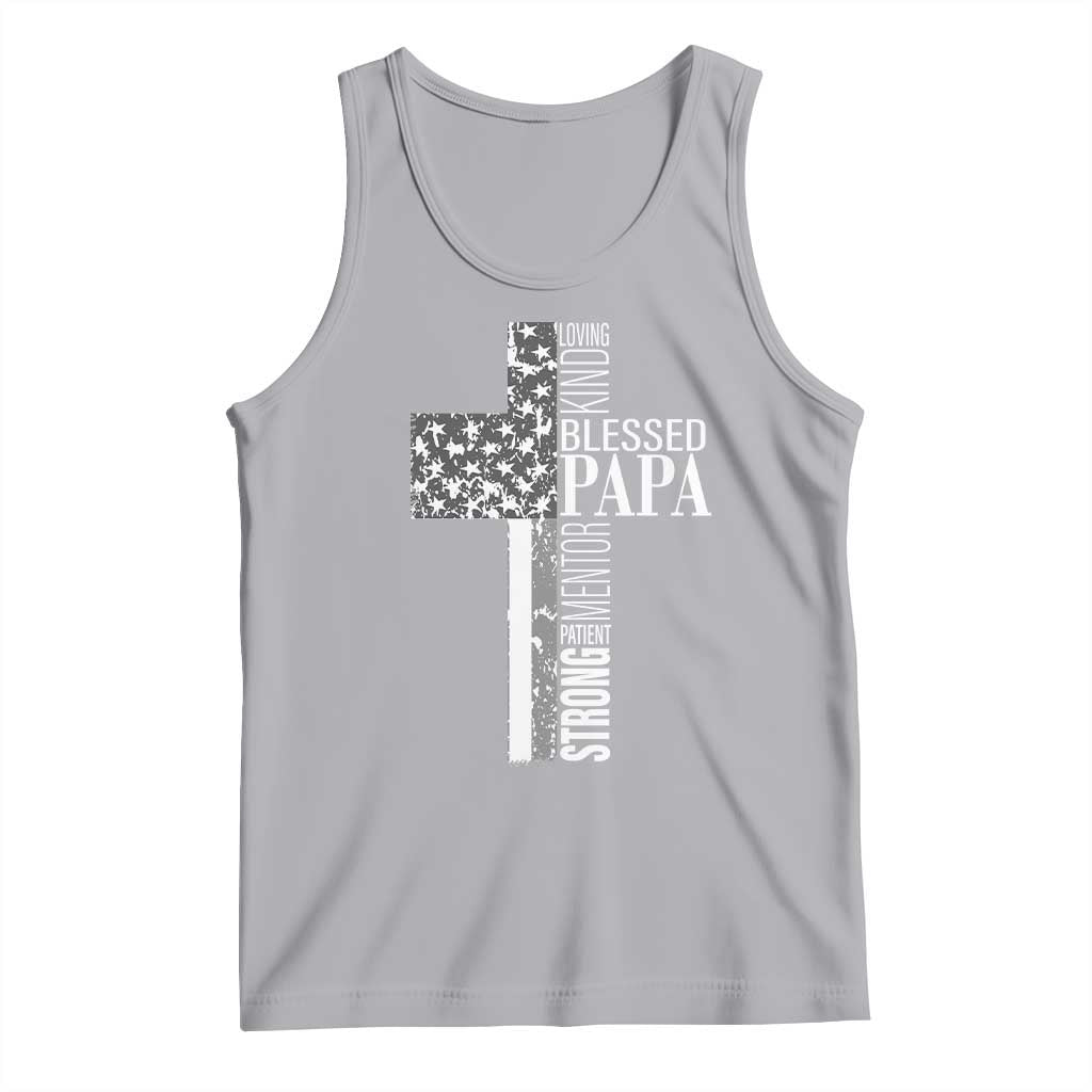 Blessed Papa Christian Cross Tank Top Faithful Dad Religious American Flag TS02 Athletic Heather Print Your Wear