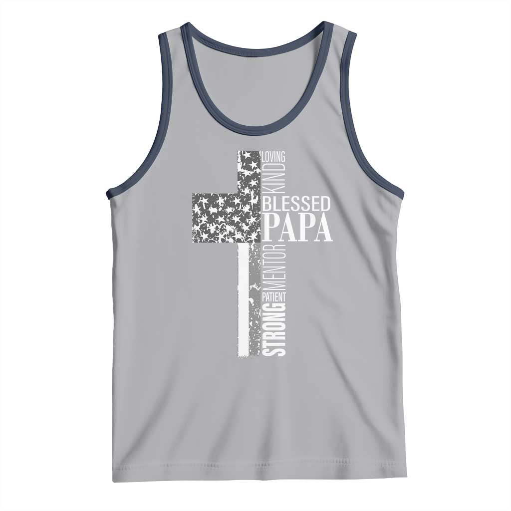 Blessed Papa Christian Cross Tank Top Faithful Dad Religious American Flag TS02 Athletic Heather Navy Print Your Wear