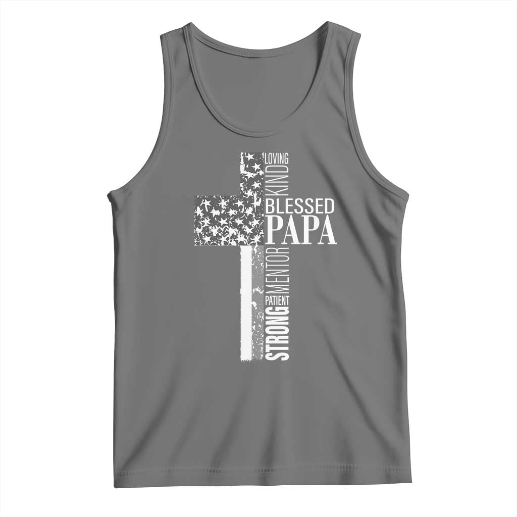 Blessed Papa Christian Cross Tank Top Faithful Dad Religious American Flag TS02 Black Heather Print Your Wear