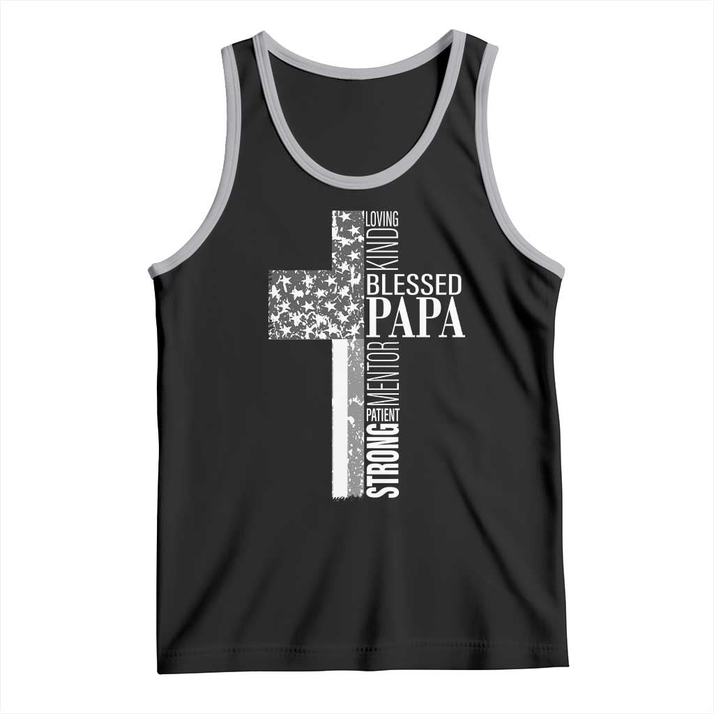 Blessed Papa Christian Cross Tank Top Faithful Dad Religious American Flag TS02 Black Athletic Heather Print Your Wear