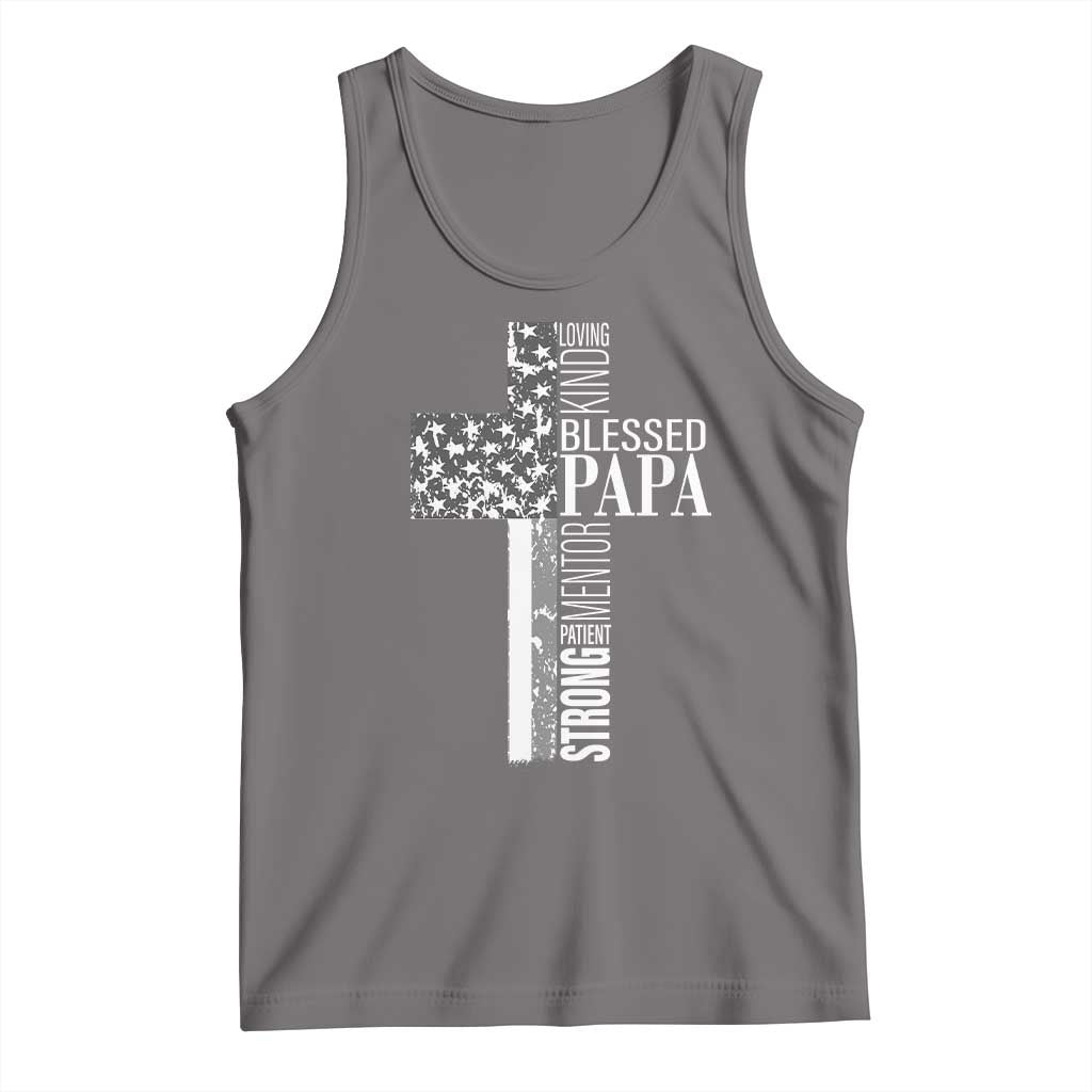 Blessed Papa Christian Cross Tank Top Faithful Dad Religious American Flag TS02 Deep Heather Print Your Wear