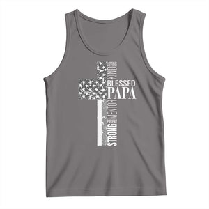 Blessed Papa Christian Cross Tank Top Faithful Dad Religious American Flag TS02 Deep Heather Print Your Wear