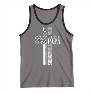 Blessed Papa Christian Cross Tank Top Faithful Dad Religious American Flag TS02 Deep Heather Black Print Your Wear