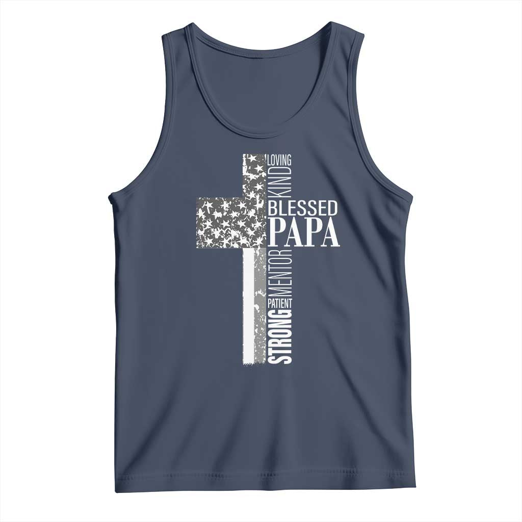 Blessed Papa Christian Cross Tank Top Faithful Dad Religious American Flag TS02 Navy Print Your Wear