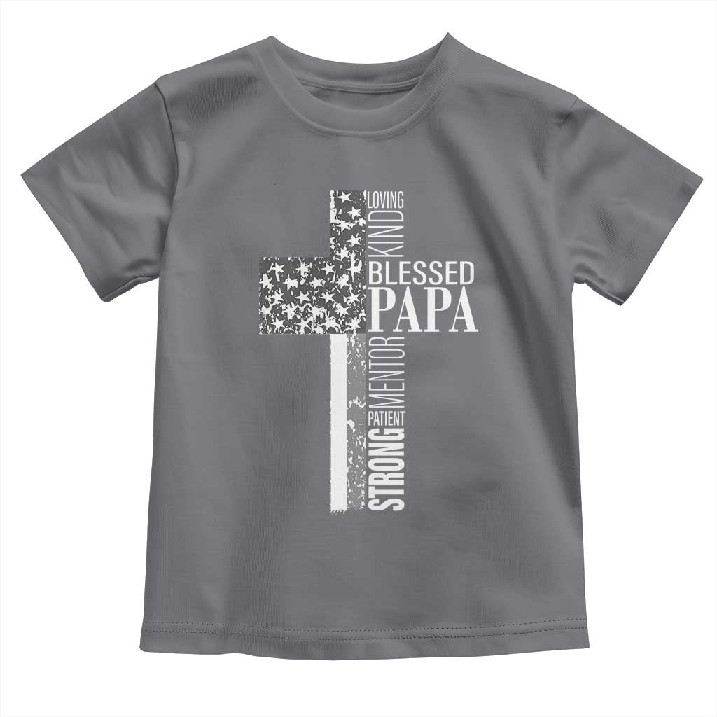 Blessed Papa Christian Cross Toddler T Shirt Faithful Dad Religious American Flag TS02 Charcoal Print Your Wear