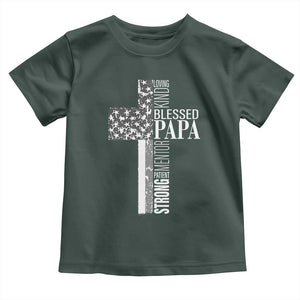 Blessed Papa Christian Cross Toddler T Shirt Faithful Dad Religious American Flag TS02 Dark Forest Green Print Your Wear