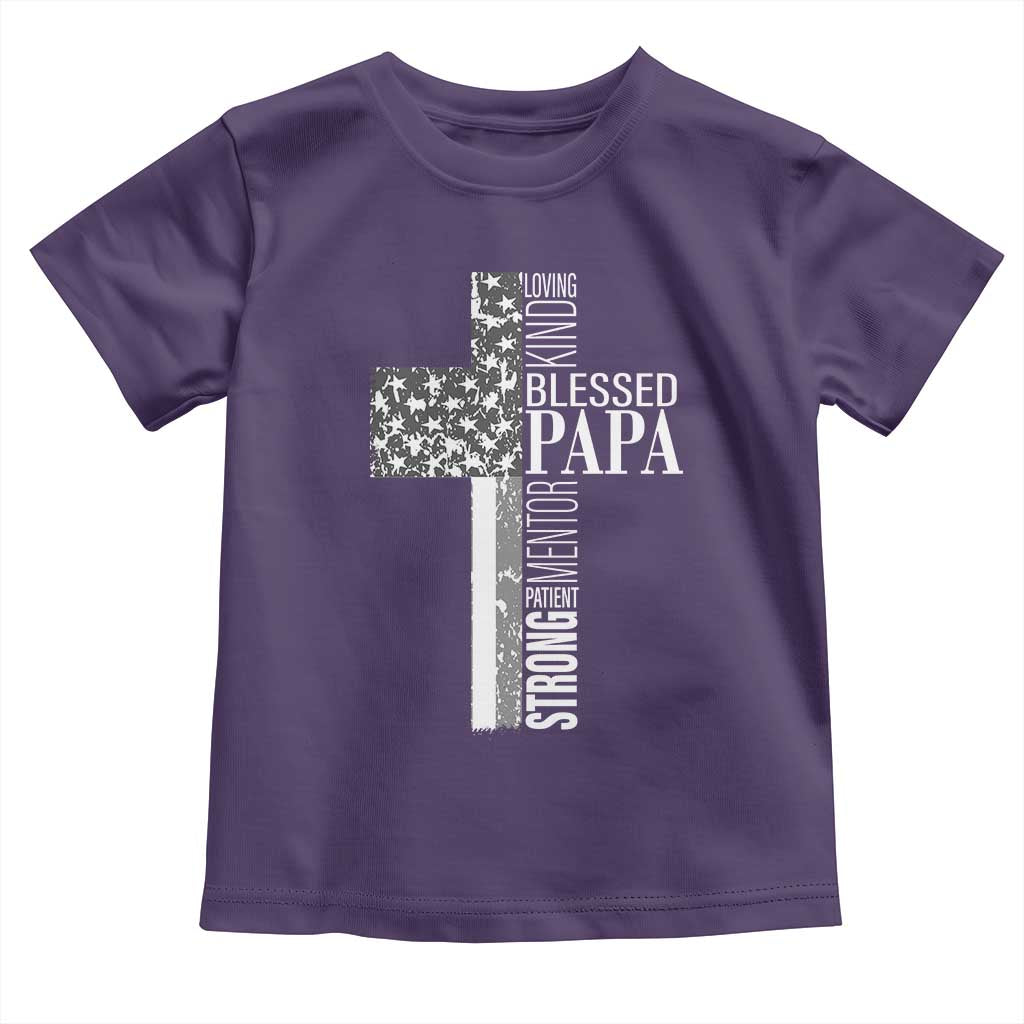 Blessed Papa Christian Cross Toddler T Shirt Faithful Dad Religious American Flag TS02 Purple Print Your Wear