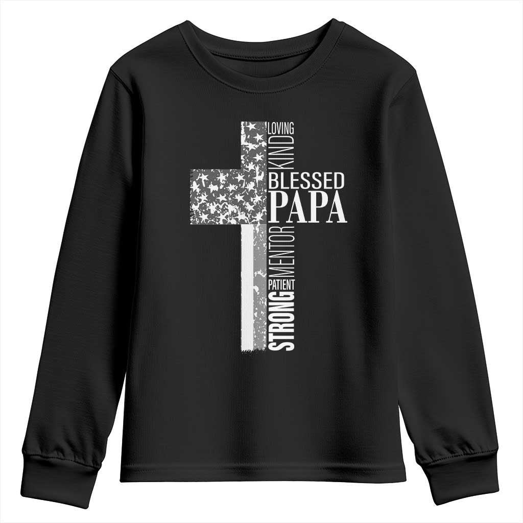 Blessed Papa Christian Cross Youth Sweatshirt Faithful Dad Religious American Flag TS02 Black Print Your Wear