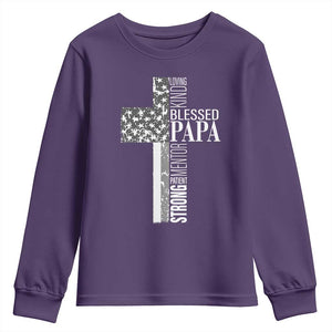 Blessed Papa Christian Cross Youth Sweatshirt Faithful Dad Religious American Flag TS02 Purple Print Your Wear