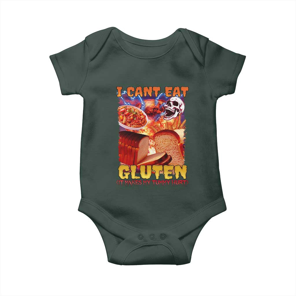 Funny Gluten Intolerance Baby Onesie I Can't Eat Gluten It Makes My Tummy Hurt Skeleton Meme TS02 Print Your Wear