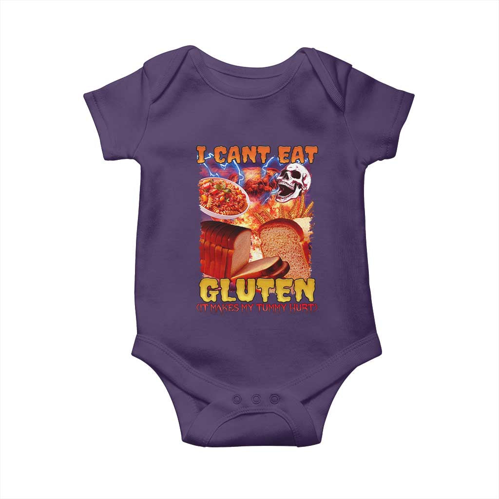 Funny Gluten Intolerance Baby Onesie I Can't Eat Gluten It Makes My Tummy Hurt Skeleton Meme TS02 Purple Print Your Wear