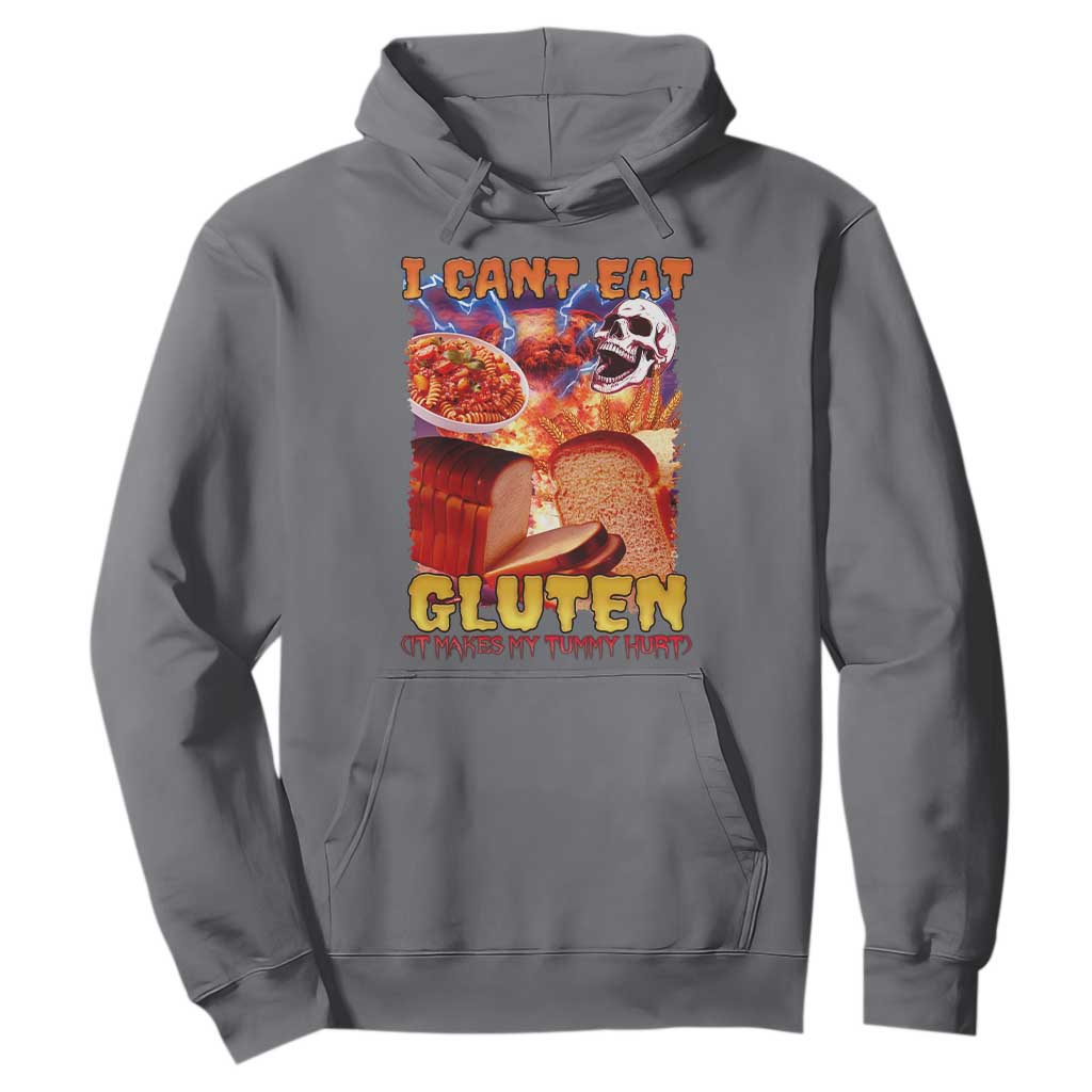 Funny Gluten Intolerance Hoodie I Can't Eat Gluten It Makes My Tummy Hurt Skeleton Meme TS02 Charcoal Print Your Wear