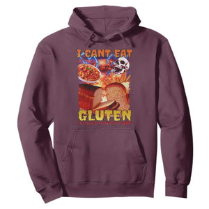 Funny Gluten Intolerance Hoodie I Can't Eat Gluten It Makes My Tummy Hurt Skeleton Meme TS02 Maroon Print Your Wear