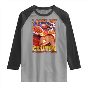 Funny Gluten Intolerance Raglan Shirt I Can't Eat Gluten It Makes My Tummy Hurt Skeleton Meme TS02 Sport Gray Black Print Your Wear