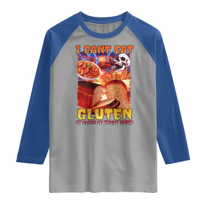 Funny Gluten Intolerance Raglan Shirt I Can't Eat Gluten It Makes My Tummy Hurt Skeleton Meme TS02 Sport Gray Royal Print Your Wear