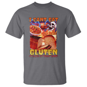 Funny Gluten Intolerance T Shirt I Can't Eat Gluten It Makes My Tummy Hurt Skeleton Meme TS02 Charcoal Print Your Wear