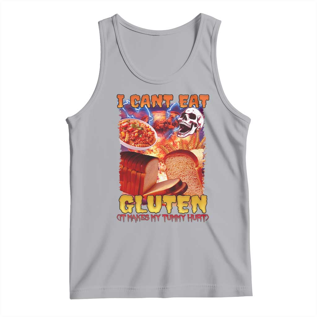 Funny Gluten Intolerance Tank Top I Can't Eat Gluten It Makes My Tummy Hurt Skeleton Meme TS02 Athletic Heather Print Your Wear