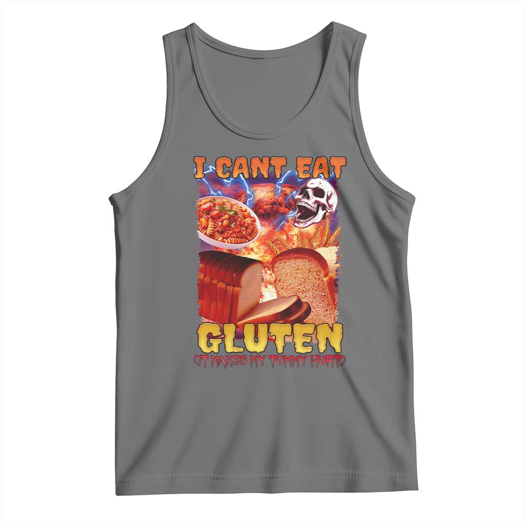 Funny Gluten Intolerance Tank Top I Can't Eat Gluten It Makes My Tummy Hurt Skeleton Meme TS02 Black Heather Print Your Wear