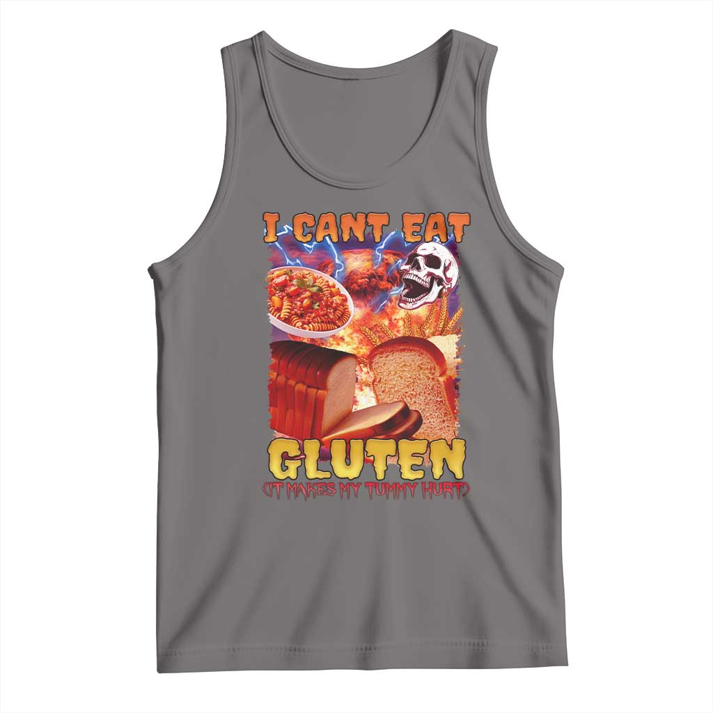 Funny Gluten Intolerance Tank Top I Can't Eat Gluten It Makes My Tummy Hurt Skeleton Meme TS02 Deep Heather Print Your Wear