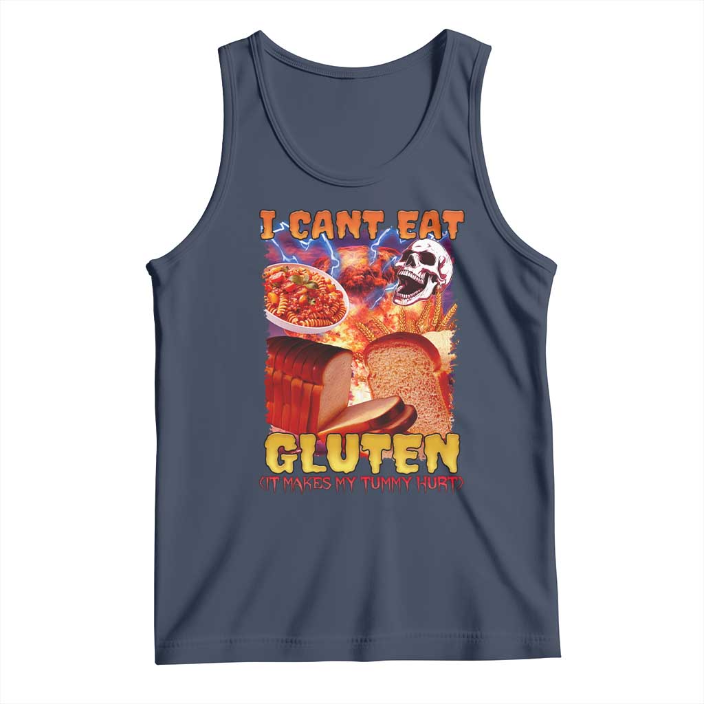 Funny Gluten Intolerance Tank Top I Can't Eat Gluten It Makes My Tummy Hurt Skeleton Meme TS02 Navy Print Your Wear