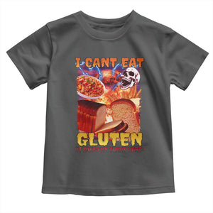 Funny Gluten Intolerance Toddler T Shirt I Can't Eat Gluten It Makes My Tummy Hurt Skeleton Meme TS02 Dark Heather Print Your Wear