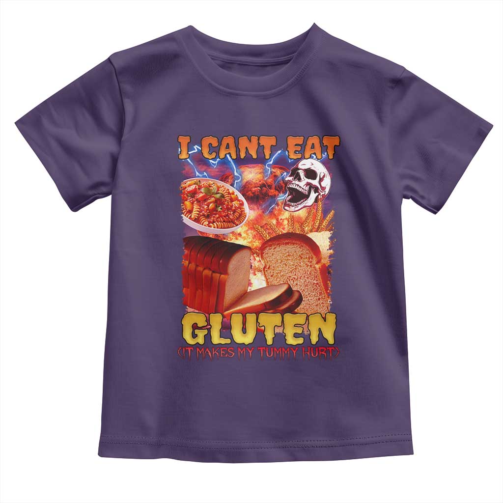 Funny Gluten Intolerance Toddler T Shirt I Can't Eat Gluten It Makes My Tummy Hurt Skeleton Meme TS02 Purple Print Your Wear