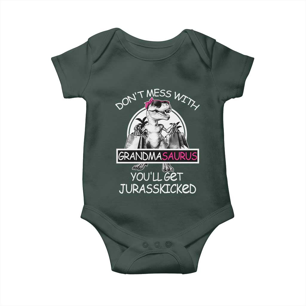 Funny Grandma Dinosaur Baby Onesie Dont Mess With Grandmasaurus Youll Get Jurasskicked TS02 Print Your Wear