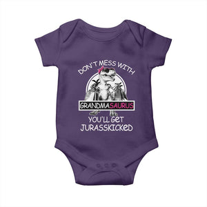 Funny Grandma Dinosaur Baby Onesie Dont Mess With Grandmasaurus Youll Get Jurasskicked TS02 Purple Print Your Wear