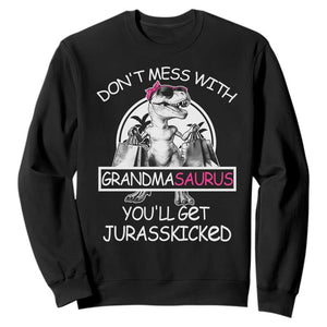Funny Grandma Dinosaur Sweatshirt Dont Mess With Grandmasaurus Youll Get Jurasskicked TS02 Black Print Your Wear