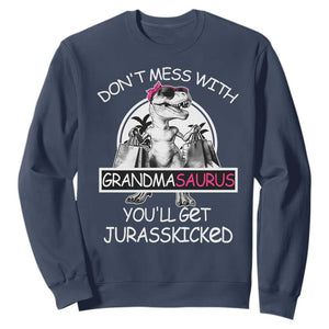 Funny Grandma Dinosaur Sweatshirt Dont Mess With Grandmasaurus Youll Get Jurasskicked TS02 Navy Print Your Wear