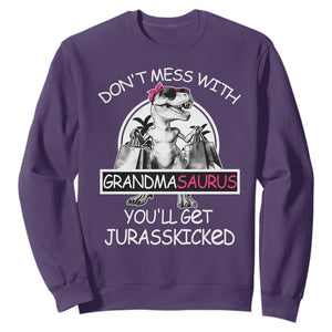 Funny Grandma Dinosaur Sweatshirt Dont Mess With Grandmasaurus Youll Get Jurasskicked TS02 Purple Print Your Wear