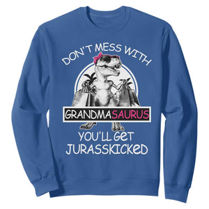 Funny Grandma Dinosaur Sweatshirt Dont Mess With Grandmasaurus Youll Get Jurasskicked TS02 Royal Blue Print Your Wear