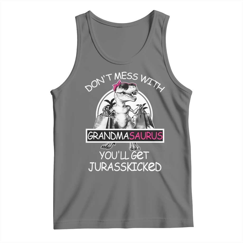 Funny Grandma Dinosaur Tank Top Dont Mess With Grandmasaurus Youll Get Jurasskicked TS02 Black Heather Print Your Wear