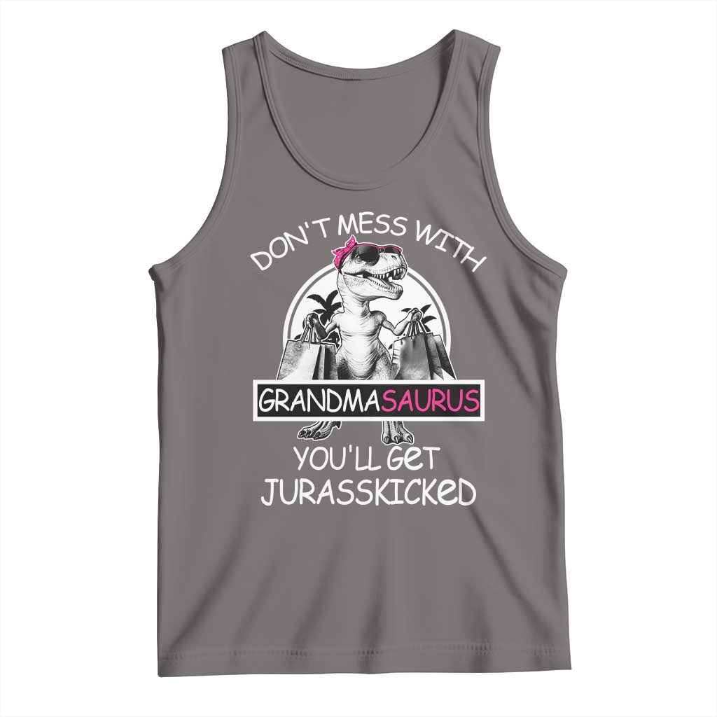 Funny Grandma Dinosaur Tank Top Dont Mess With Grandmasaurus Youll Get Jurasskicked TS02 Deep Heather Print Your Wear