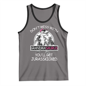 Funny Grandma Dinosaur Tank Top Dont Mess With Grandmasaurus Youll Get Jurasskicked TS02 Deep Heather Black Print Your Wear
