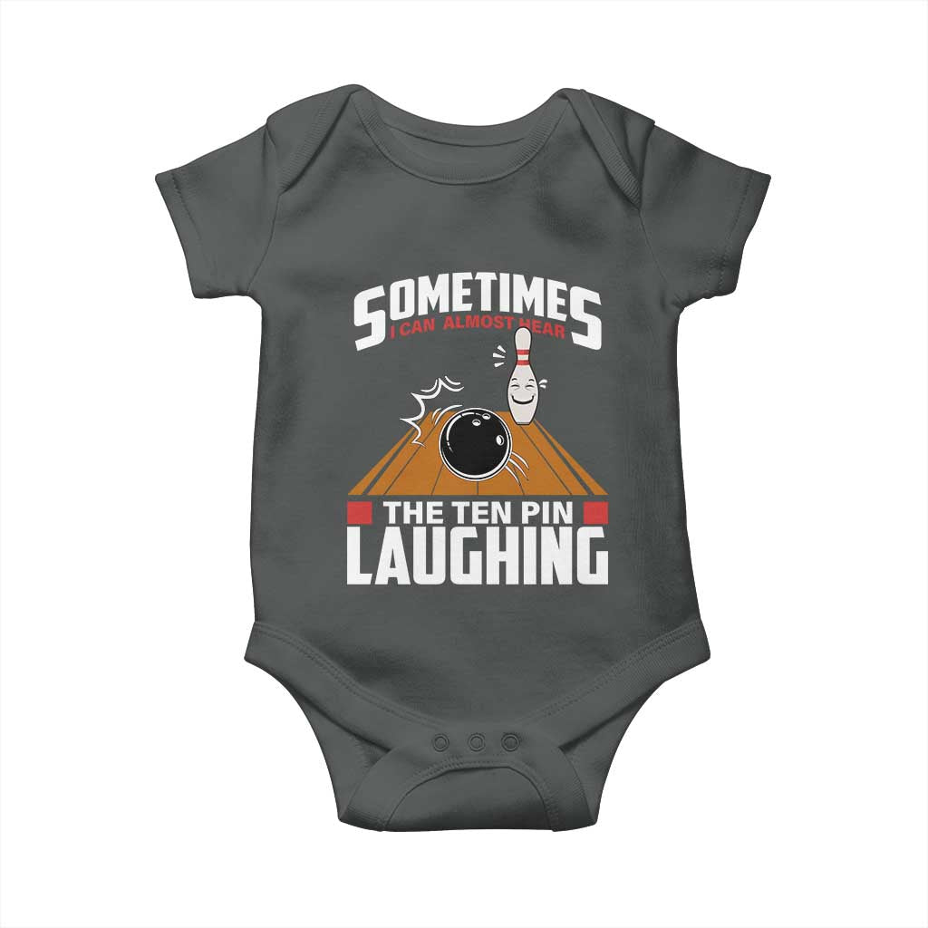 Funny Bowling Baby Onesie Hear The Ten Pin Laughing Bowler TS02 Dark Heather Print Your Wear