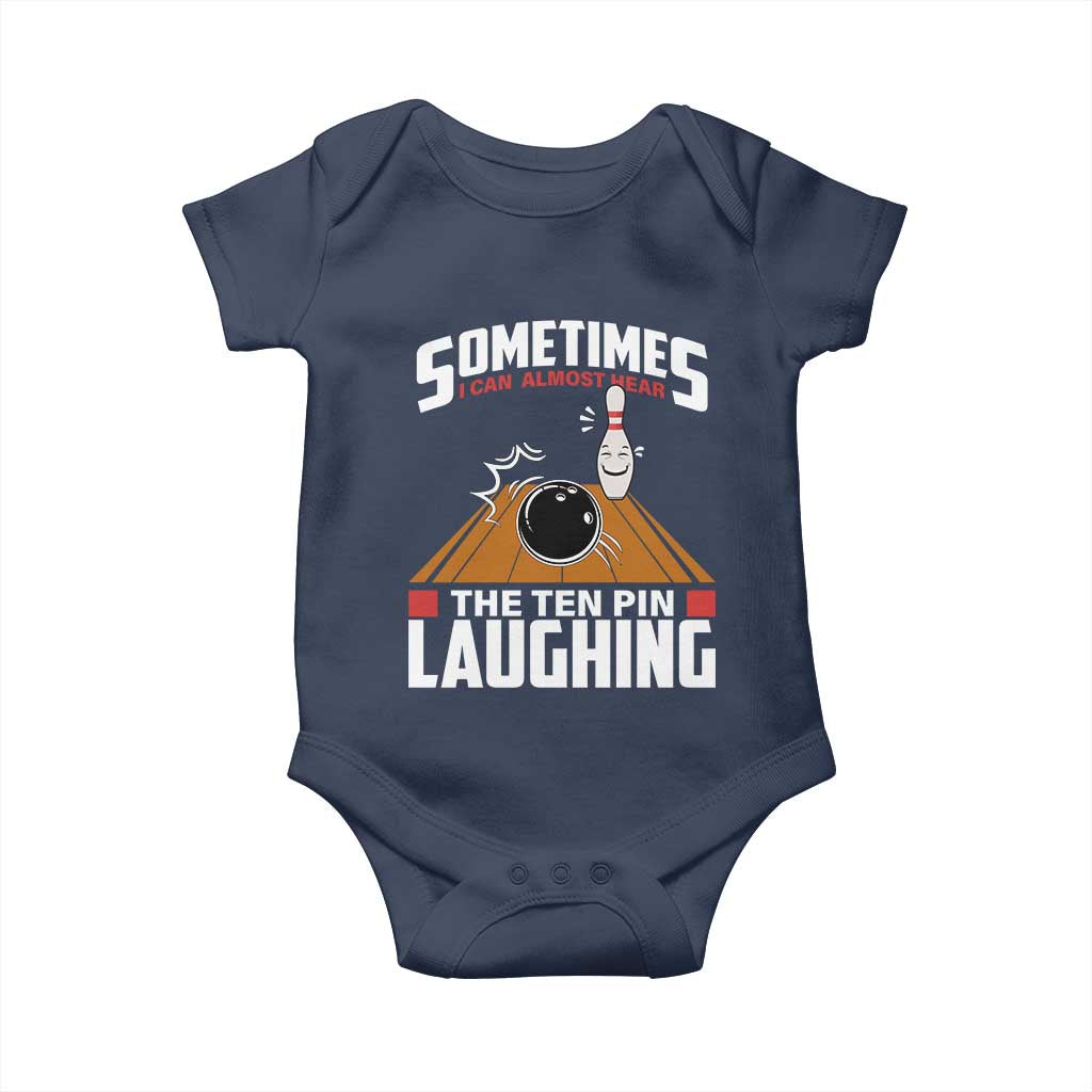 Funny Bowling Baby Onesie Hear The Ten Pin Laughing Bowler TS02 Navy Print Your Wear