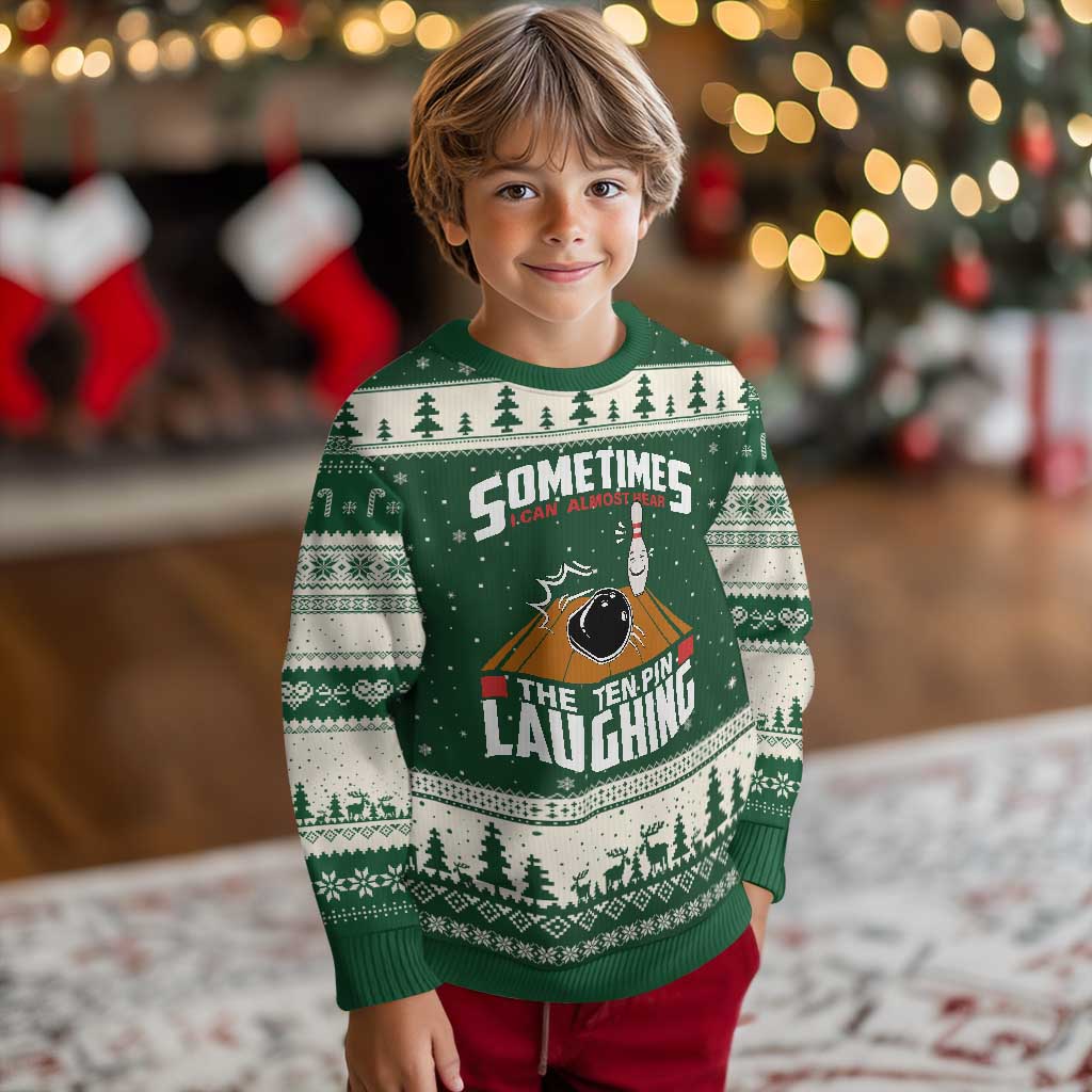 Funny Bowling Ugly Christmas Sweater Hear The Ten Pin Laughing Bowler TS02 Forest Green Beige Print Your Wear