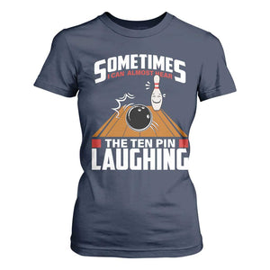 Funny Bowling T Shirt For Women Hear The Ten Pin Laughing Bowler TS02 Navy Print Your Wear