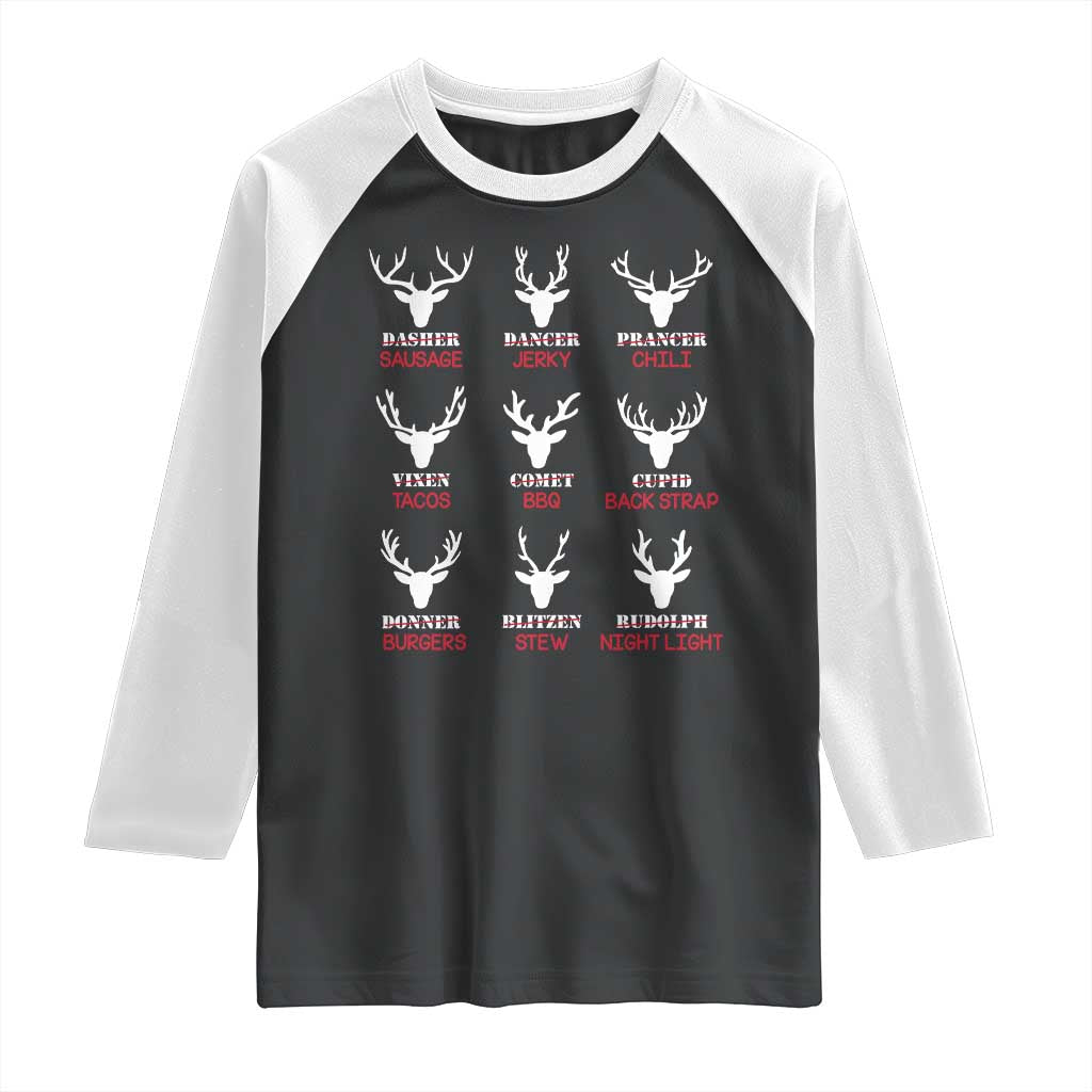 Funny Deer Hunting Raglan Shirt Hunter of All Santa's Reindeer TS02 Black White Print Your Wear