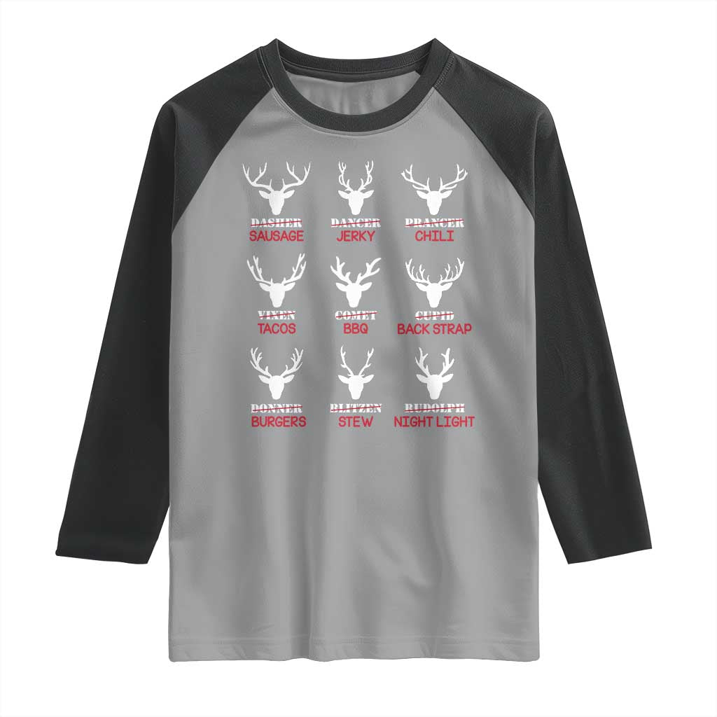 Funny Deer Hunting Raglan Shirt Hunter of All Santa's Reindeer TS02 Sport Gray Black Print Your Wear