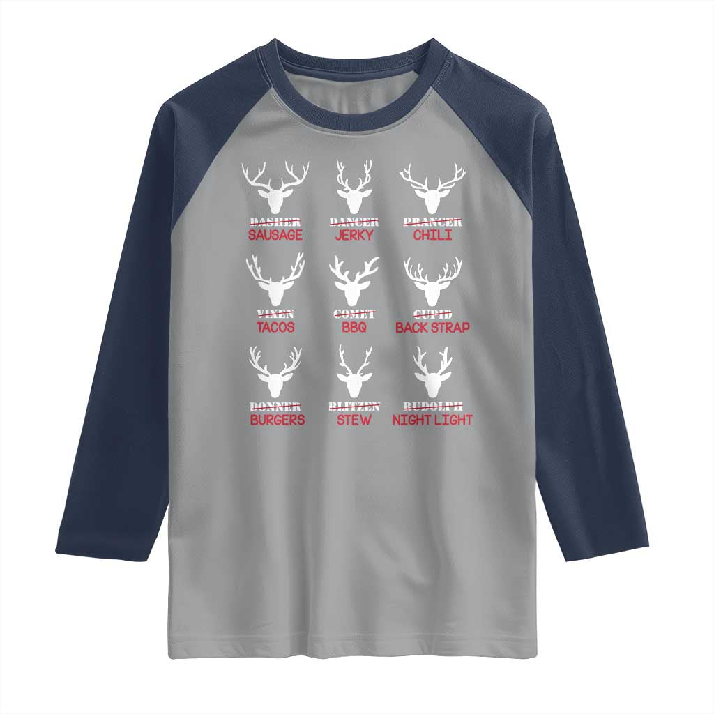 Funny Deer Hunting Raglan Shirt Hunter of All Santa's Reindeer TS02 Sport Gray Navy Print Your Wear