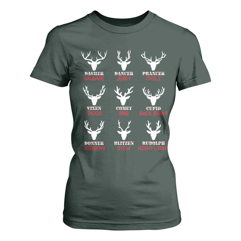 Funny Deer Hunting T Shirt For Women Hunter of All Santa's Reindeer TS02 Dark Forest Green Print Your Wear
