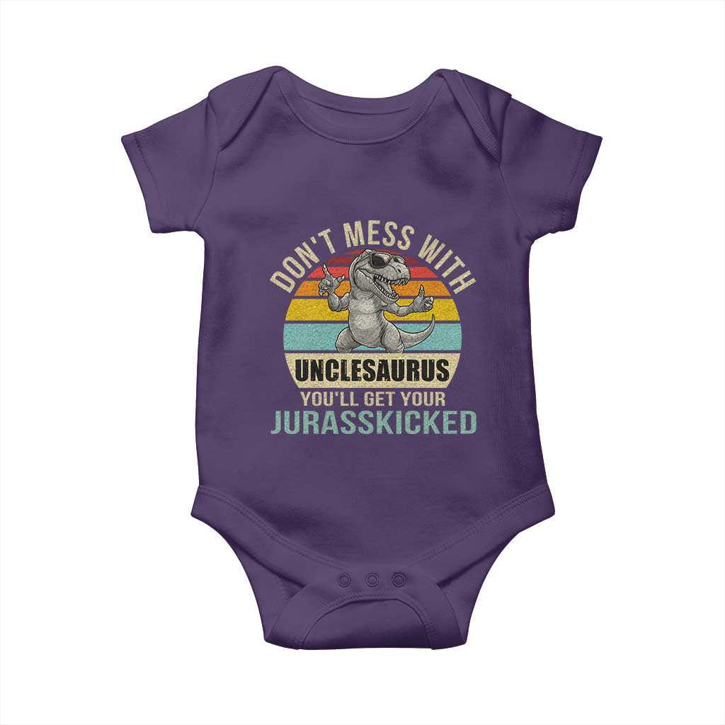 Funny Uncle Dinosaur Baby Onesie Don't Mess With Unclesaurus You'll Get Jurasskicked TS02 Purple Print Your Wear