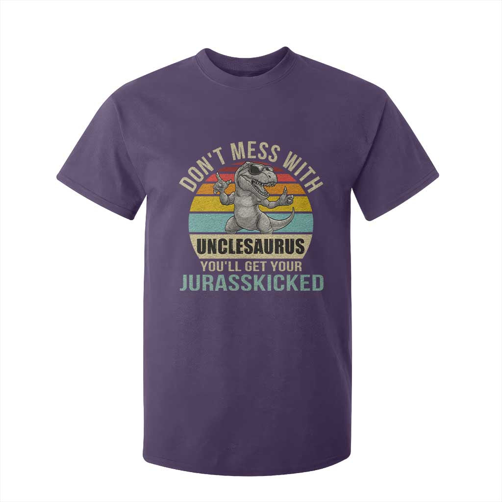 Funny Uncle Dinosaur T Shirt For Kid Don't Mess With Unclesaurus You'll Get Jurasskicked TS02 Purple Print Your Wear