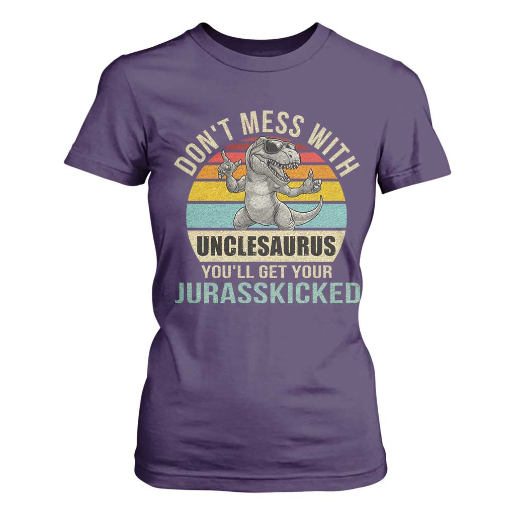 Funny Uncle Dinosaur T Shirt For Women Don't Mess With Unclesaurus You'll Get Jurasskicked TS02 Purple Print Your Wear