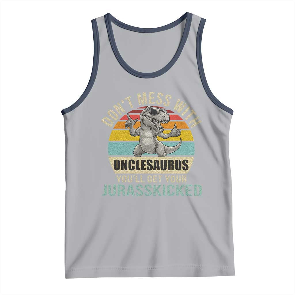 Funny Uncle Dinosaur Tank Top Don't Mess With Unclesaurus You'll Get Jurasskicked TS02 Athletic Heather Navy Print Your Wear